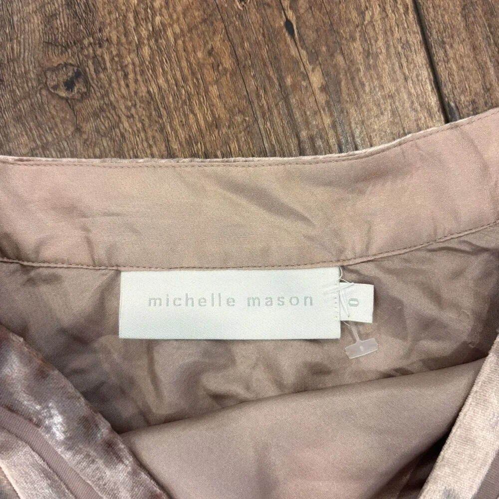 Michelle Mason Silk Midi Skirt Blush Pink Striped Velvet Diagonal Bias Cut Sz 0